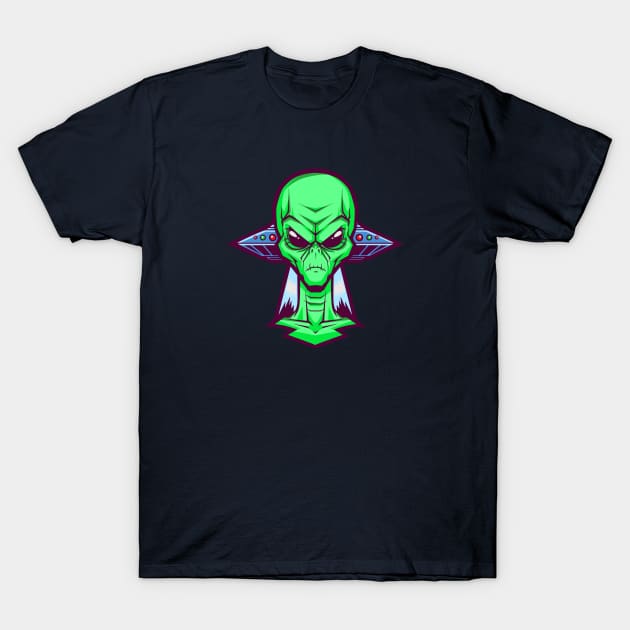 Alien Head with UFO T-Shirt by SLAG_Creative